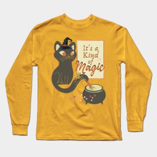 Halloween Wizard Black Cat Long Sleeve T-Shirt